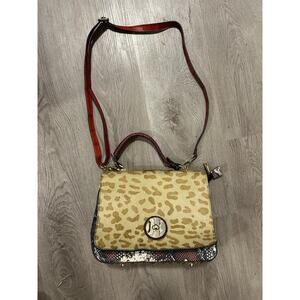 Italian Leather Leopard and Snakeskin Pattern Crossbody Purse